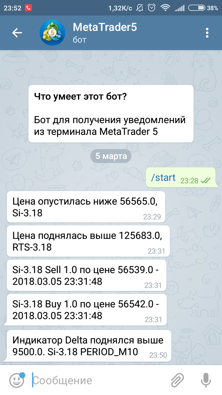 Оповещение от MetaTrader 5 в телеграме